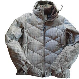 Roxy cream herringbone print endurance 10,000mm down ski winter jacket